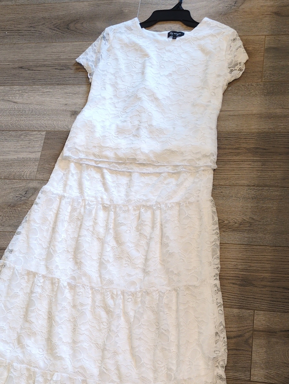 White Lace Tiered 2 Pieces Set- Tee And Skirt
